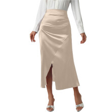 Women's Satin Silk Midi Skirt High Waist with Slit 1 piece