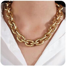 Collier ras-de-cou punk cubain à grosses mailles dorées pour femmes et hommes, chaîne rolo en métal doré, accessoires de style hip-hop