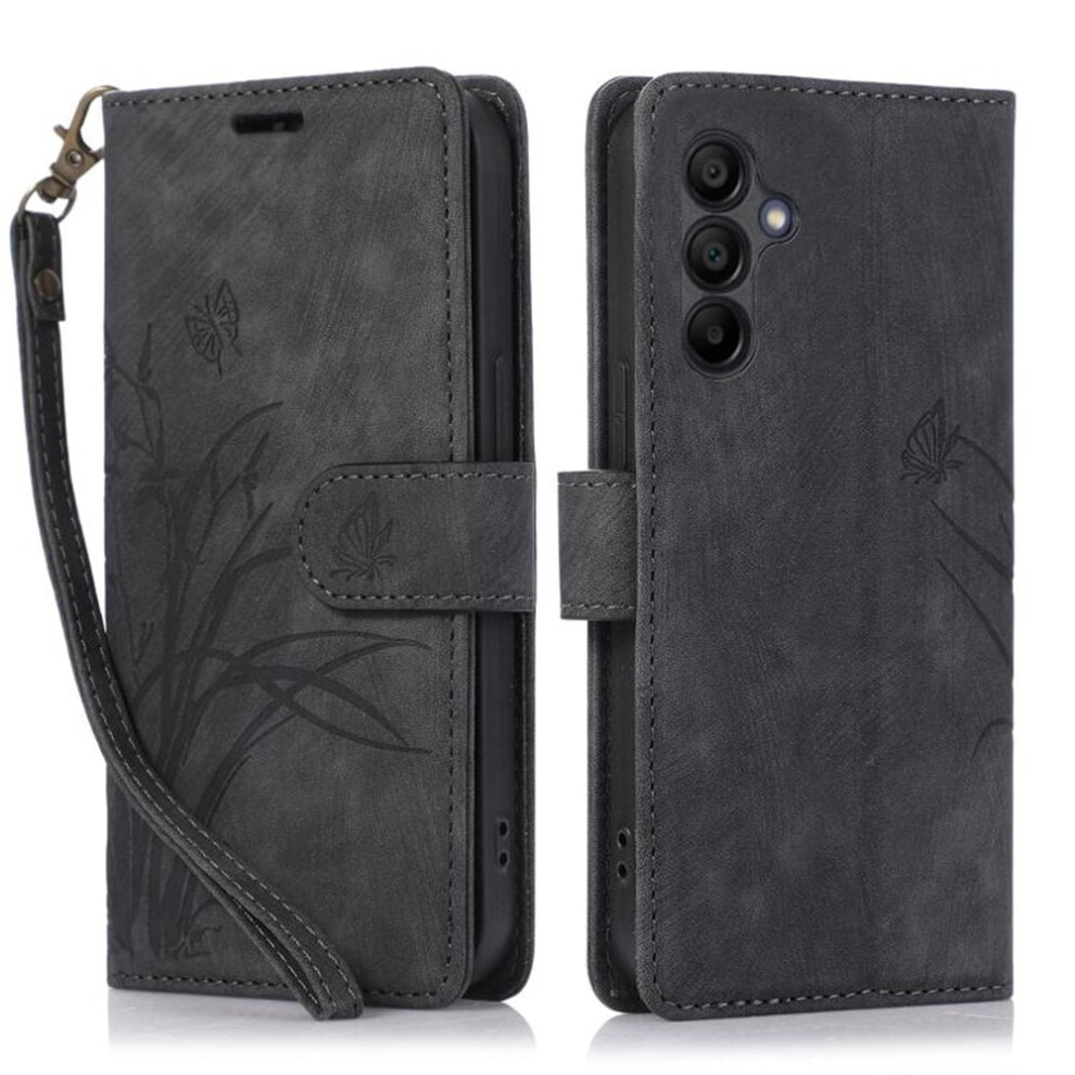 Leather Flip Wallet Case For Compatible With Samsung Galaxy A15 4G Â Orchids & Butterflies Embossed, 3-Card Holder, Magnetic Closure, Black 9130661915588