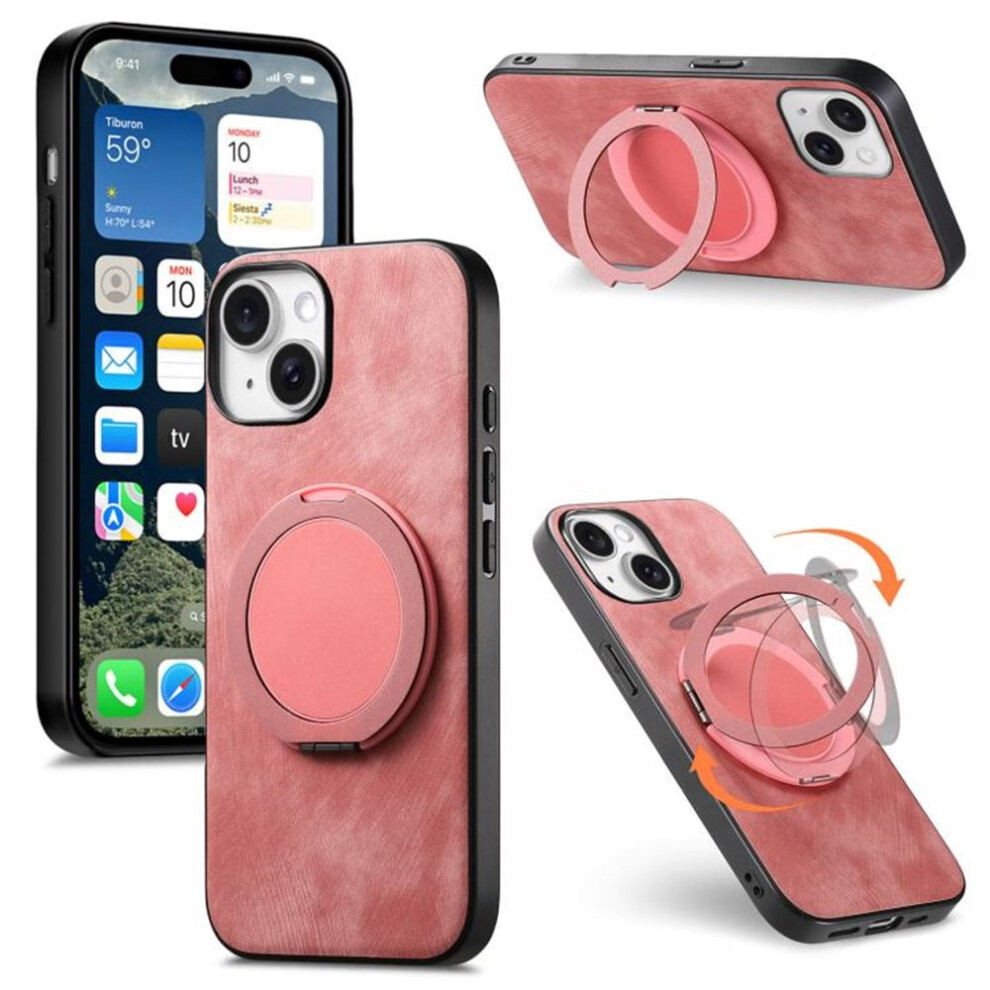 For Compatible With Iphone 14 Case Retro Leather Circular Rotating Stand Shockproof Phone Case,,For Compatible With Iphone 14 Pink 9130661915915