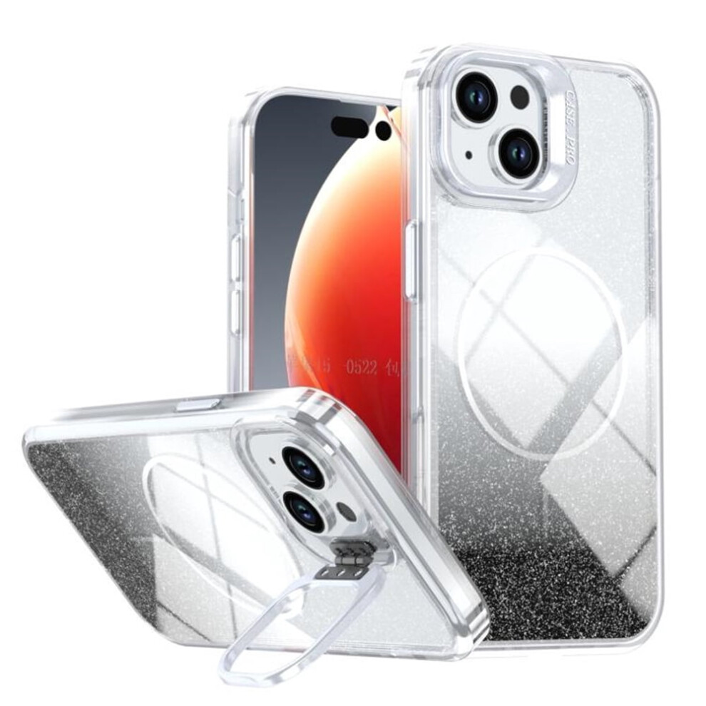 Slim Magnetic Glitter Case For Iphone 15 6.1", Magsafe Compatible, Shockproof Hard Back + Soft Tpu Bumper, Black 9130661915779