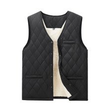 Men's & Women's Casual Solid Color Embossed Plaid V-neck Zipper Fleece-lined Sleeveless Cotton Vest, Black, XXXL