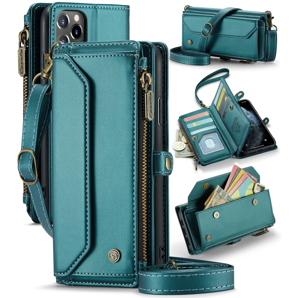 Caseme Leather Wallet Case For Compatible With Iphone 11 Pro Max 6.5" Â Rfid Blocking, 10-Card Holder, Zipper Bills Slot, Magnetic Wrist Strap 9485826616832