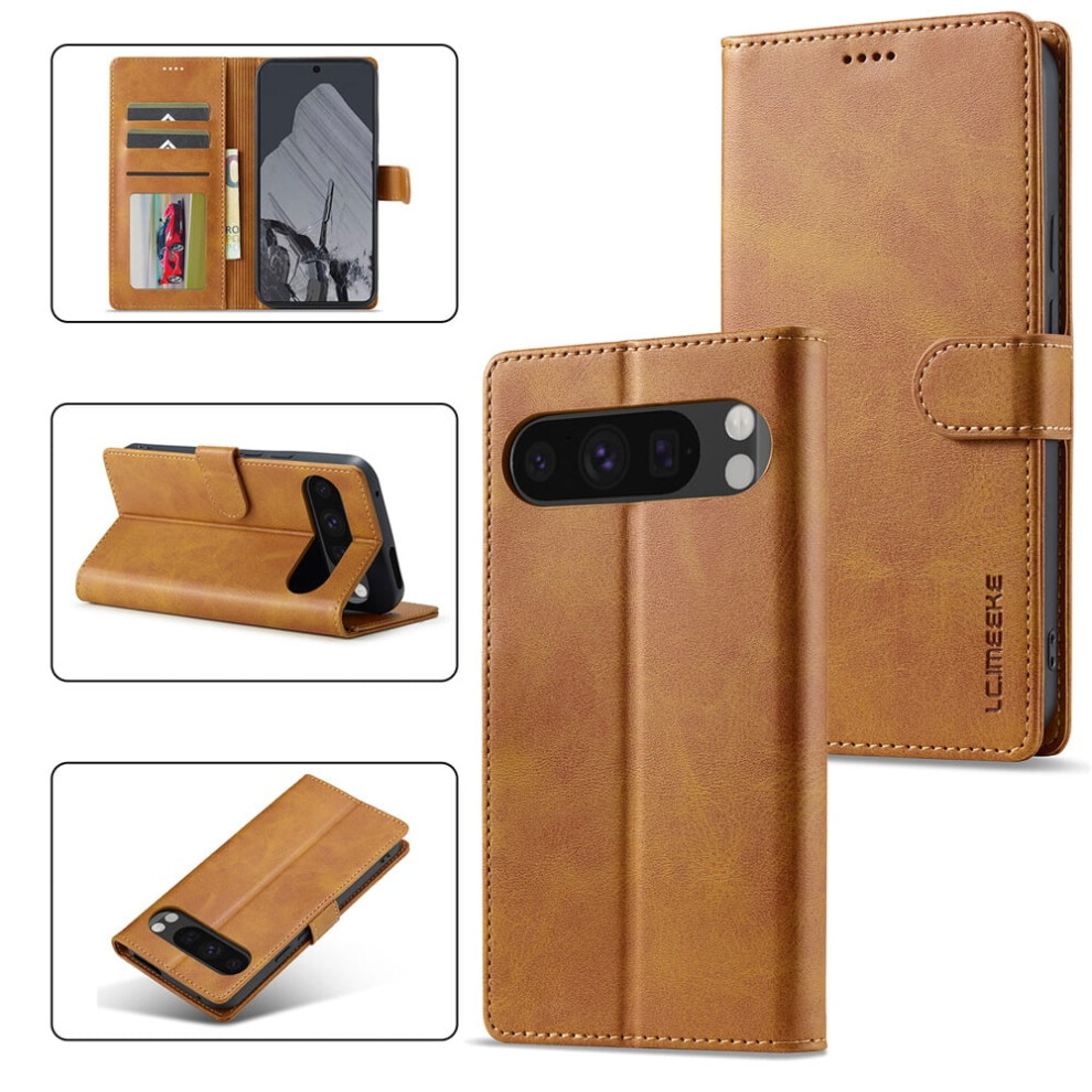 Lc.imeeke Pu Leather Flip Case For Google Pixel 10 Pro Â Magnetic, Shockproof, Kickstand, Card Slot, Yellow 9165521628711