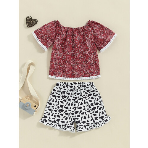 (4-5 Years, Red) Letnie komplety dla krowie wzory. 2