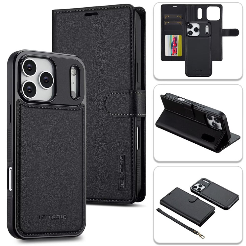Lc.imeeke 2-In-1 Detachable Wallet Case For Iphone 17 Pro (6.3"), Rfid Blocking, Shockproof, Wrist Strap, Â Compatible With Iphone 17 Pro Black 9170372124145