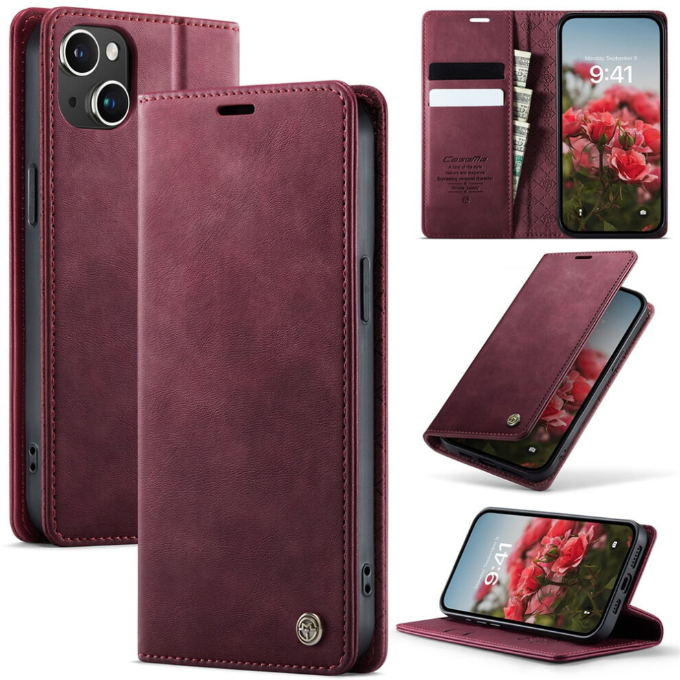 Caseme Calf Leather Wallet Case For Iphone 13 6.1" Â Rfid Blocking, Magnetic Closure, Card/Cash Slots, Kickstand, Shockproof, Red 9193271817352