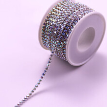 10 Yards SS6 2MM Rhinestone Chain Roll, Crystal Close Chain Sew-On Trim, Silver AB