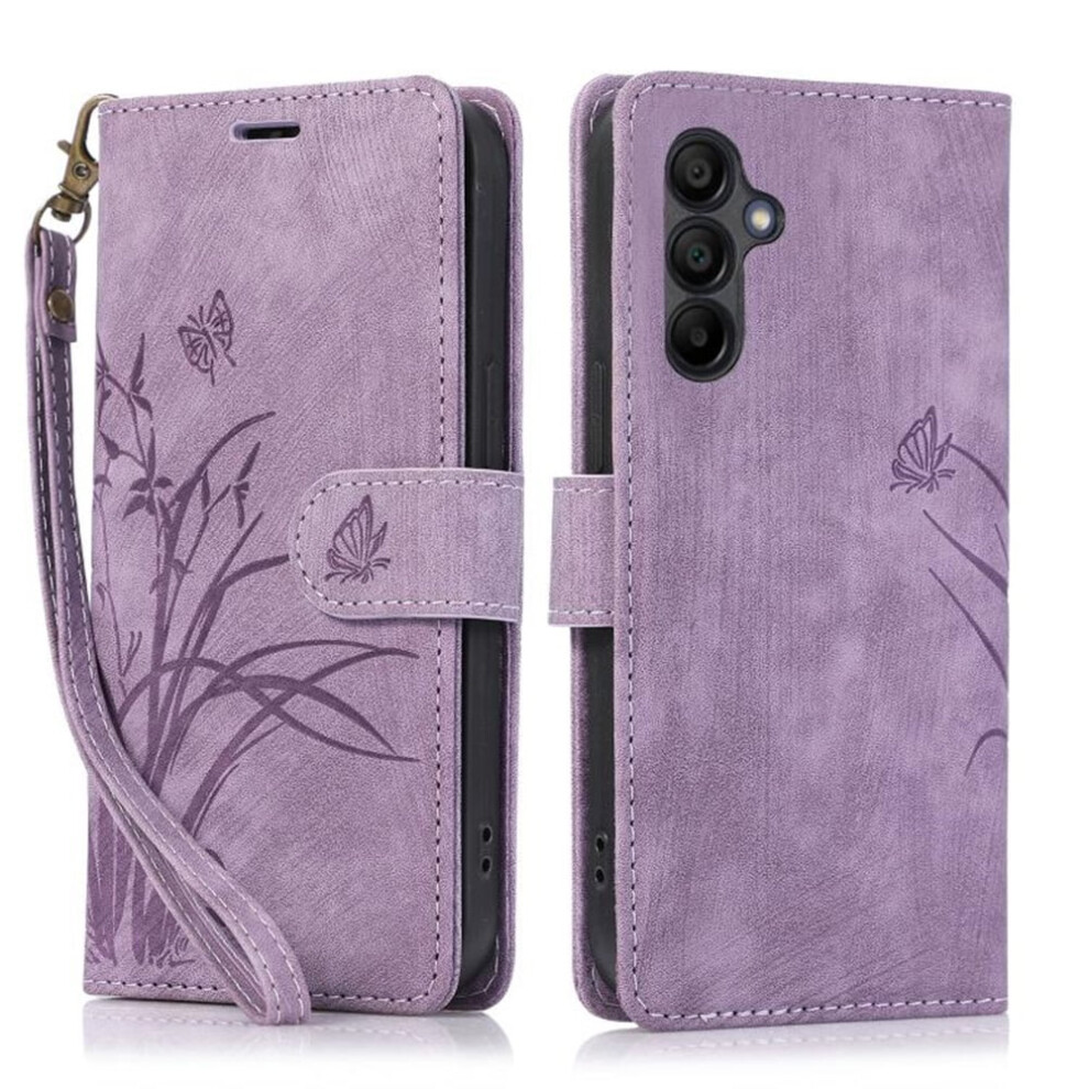 Orchids & Butterflies Embossed Leather Flip Wallet Case With Card Holder & Magnetic Closure, Â Compatible With Samsung Galaxy A14 4G/5G Purple 9130661912464