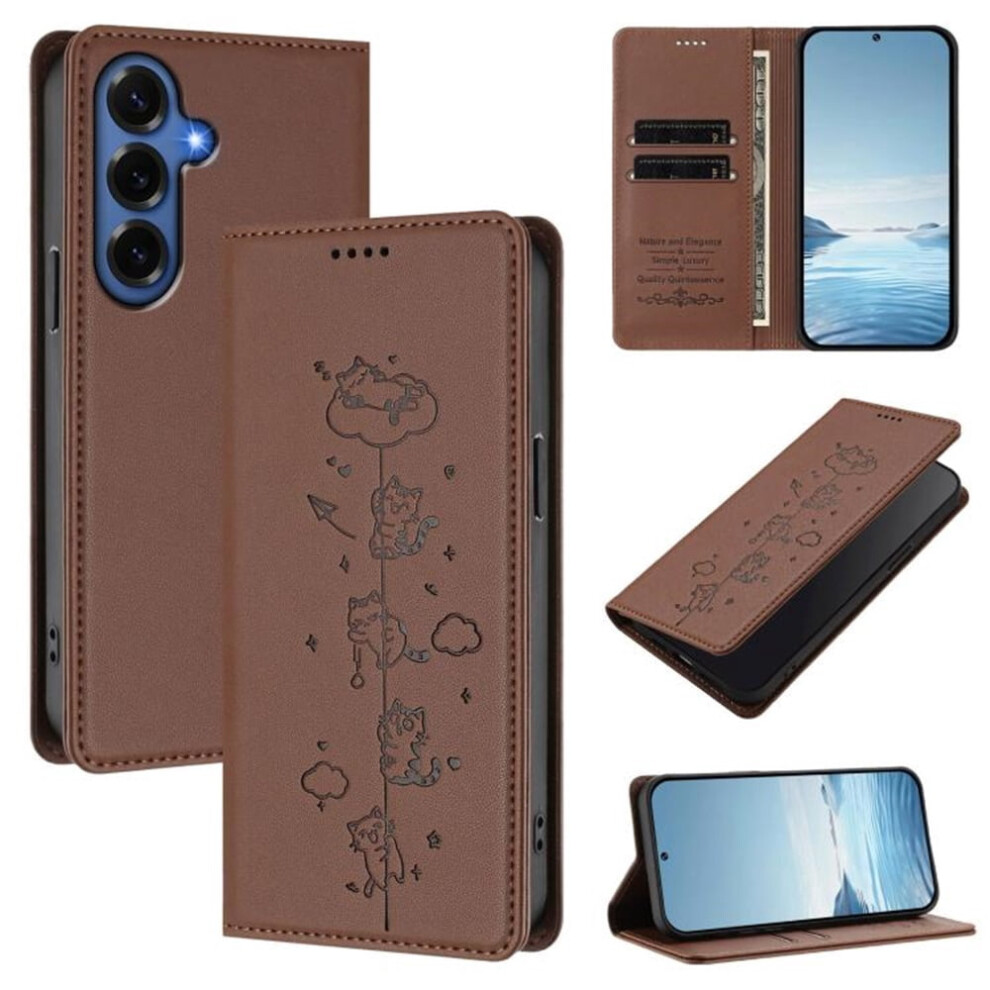 Leather Flip Wallet Case For Samsung Galaxy S23+ 5G Â Rfid Blocking, Cat-Embossed, Magnetic Closure, Card Holder, Brown 9485826619116