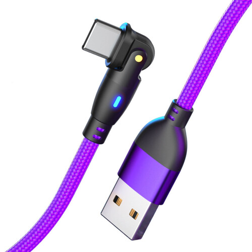 Καλώδιο γρήγορης τροφοδοσίας USB σε Type C με περιστροφή 180 μοιρών, νάιλον 480Mbps, για