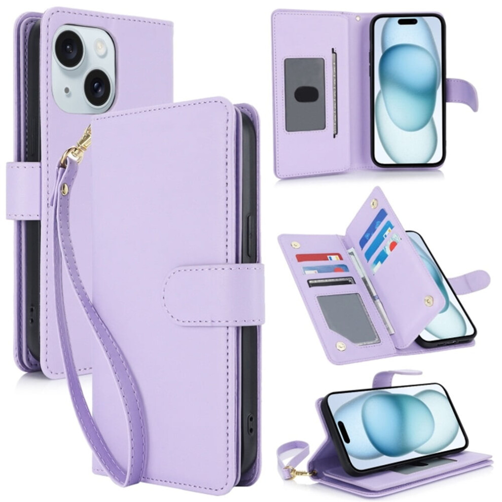 Light Leather Wallet Case For Iphone 15 Plus 6.7 Inch Purple 941196993748
