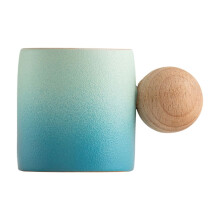 Artisan Mini Coffee Cup with Spherical Wooden Handle, Gradient Glaze Ceramic Tea Cup – Compatible with Home & Cafe Use