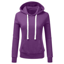 Damen-Kapuzenpullover im minimalistischen Stil, japanischer Stil, Kordelzug, Taschen, modisches, lässiges, einfarbiges Pullover-Top, Lila, Größe L