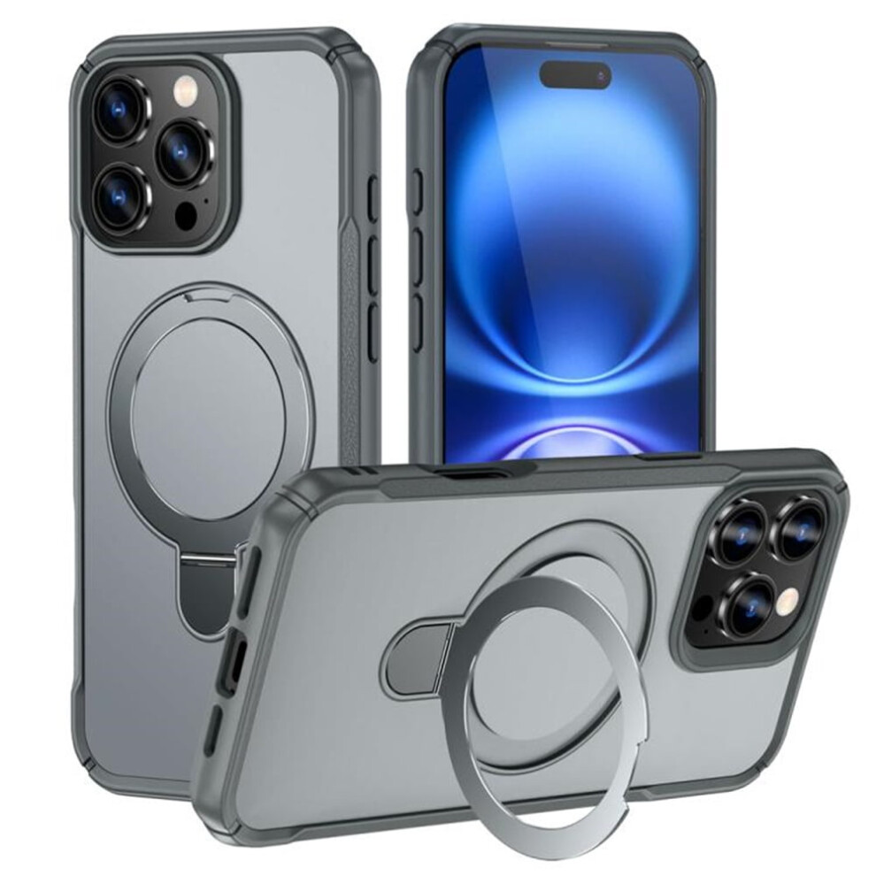 Magnetic Case For Iphone 16 Pro Max 6.9" – Magsafe Compatible, Mil-Grade Shockproof, Built-In Stand & Ring Holder, Grey 9193271817086