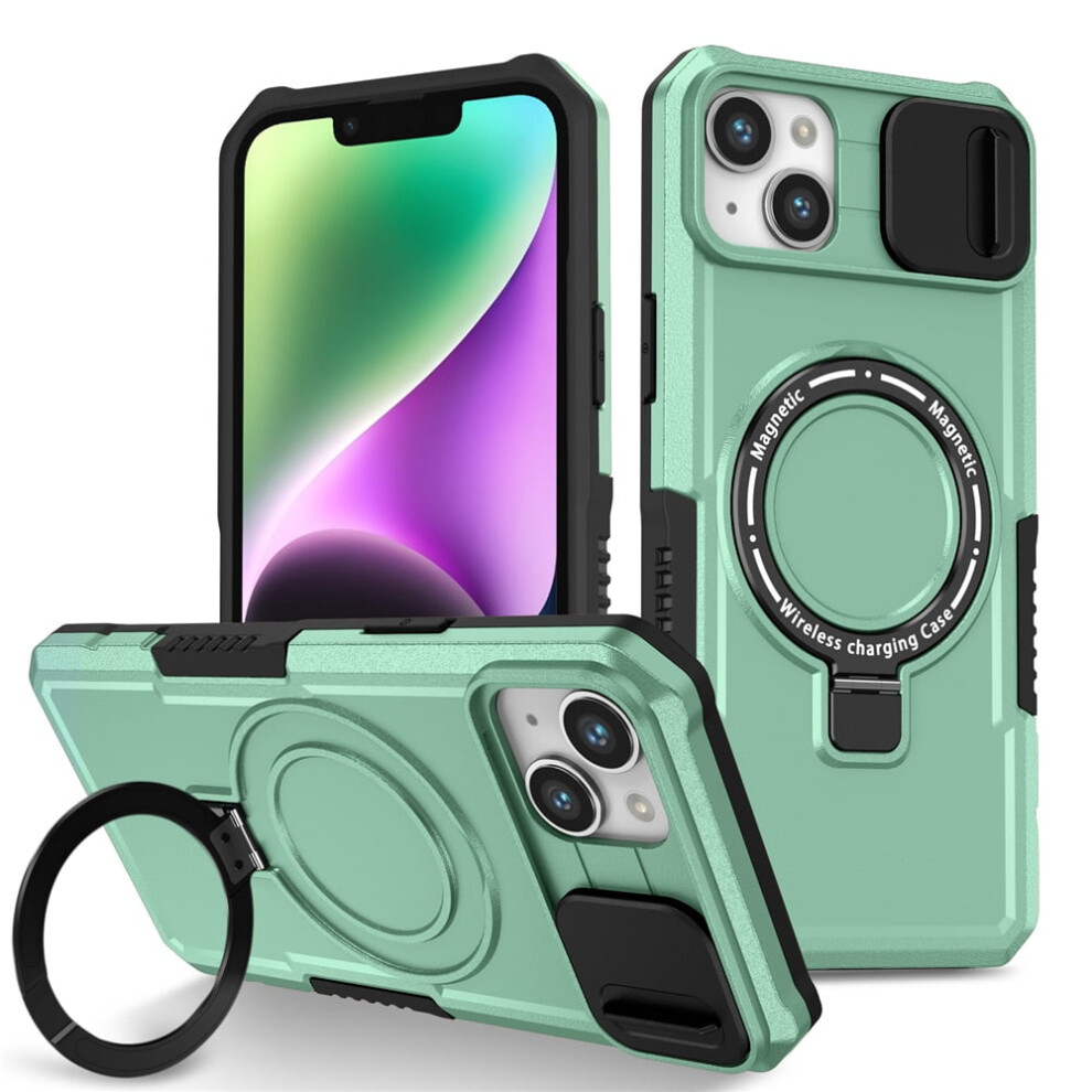 Light Iphone 15 (6.1") Case: Sliding Camera Cover, Magsafe Compatible, Shockproof, Hidden Kickstand & Ring Holder Blue 9193271820956
