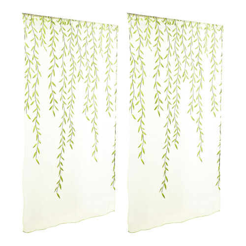 Green Transparent Curtains Polyester for Window Sheer Elegant Design