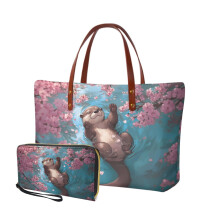 Otter Cherry Blossom Handtasche & passende Geldbörse für Damen – Leichte Henkeltasche, Schultertasche, Geldbörse zum Einkaufen und Wandern