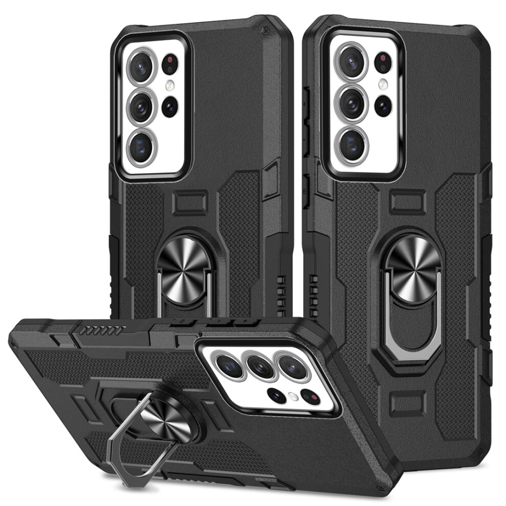 Rugged Defender Case For Samsung Galaxy S21 Ultra 5G (6.8") Â Anti-Drop, Non-Slip, Ring Holder, Kickstand, Anti-Fingerprint, Black 9193271817949