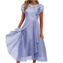Elegantes, fließendes Maxikleid aus Chiffon und Spitze für Damen, halblang, mit halben Ärmeln, perfekt für formelle Anlässe, auch als Abendkleid