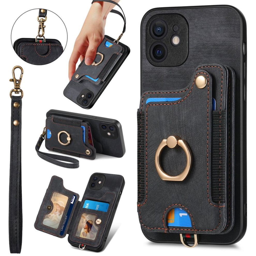 Iphone 12 Wallet Case Pu Leather Flip Folio Black 9418476977442