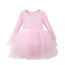 Ballett-Trikot für Mädchen, gestuftes, langärmeliges Tanz-Tutu-Kleid, Partykleid für Ballerinas, Rosa, 5-6 Jahre