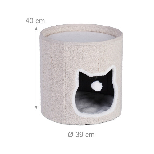Foldable Beige Cat Cave with Cushion and Toy 2