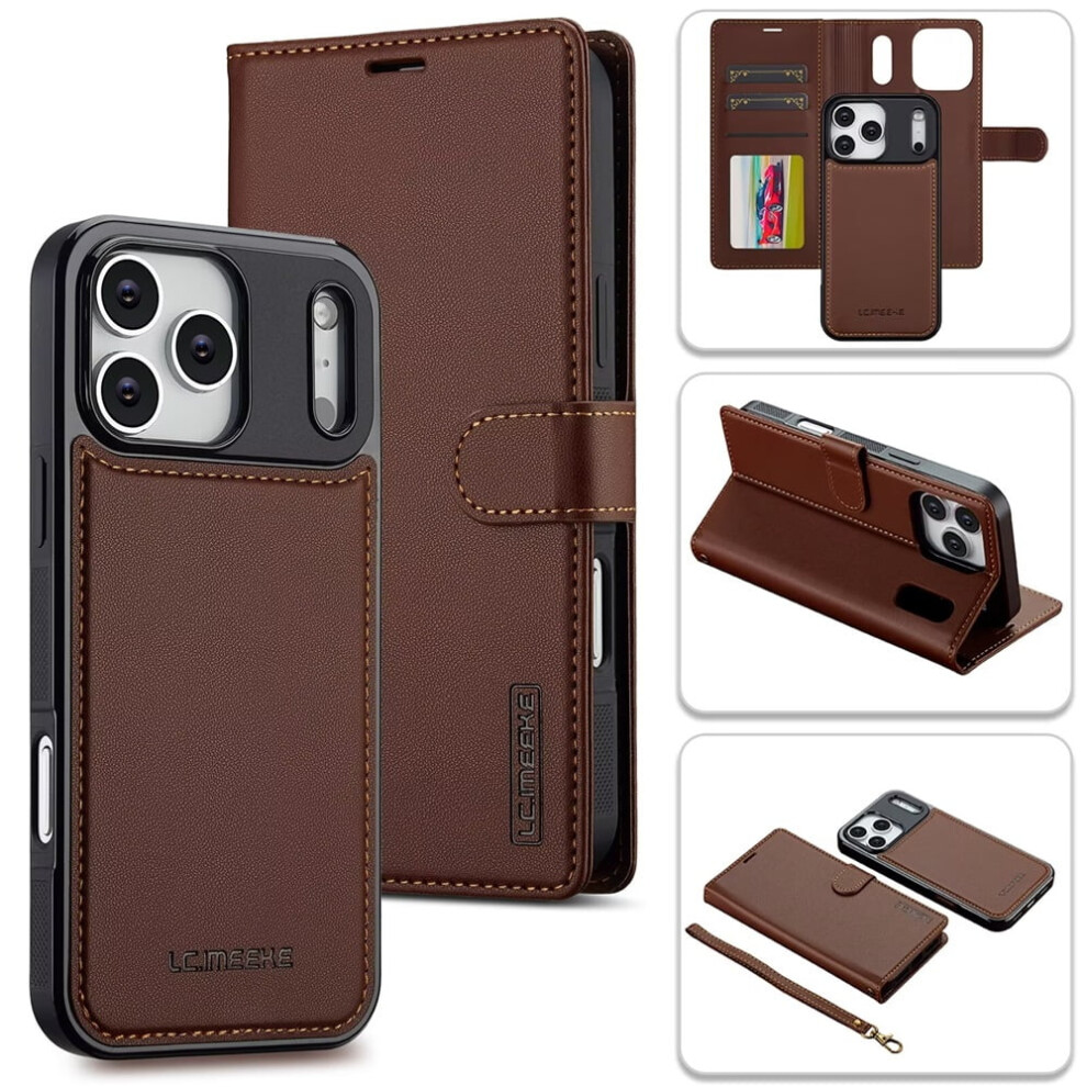 Lc.imeeke 2-In-1 Detachable Wallet Case For Iphone 17 Pro 6.3", Rfid Blocking, Shockproof, Â Compatible With Iphone 17 Pro Brown 9418476680649