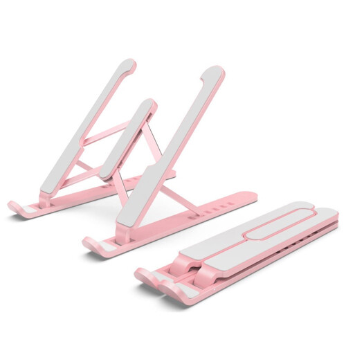 Suporte ajustável para laptop e tablet com múltiplos ângulos, portátil e dobrável, para laptops de 10 a 17 polegadas, com design vazado, rosa.