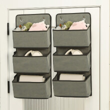 Organisateur de porte à 3 niveaux avec 3 poches, gris, lot de 2 – Rangement pour petits objets dans la salle de bain et la chambre