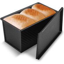 Pullmanbroodvorm van koolstofstaal met deksel, inhoud 450 gram deeg, zwart, antiaanbaklaag, voor brood en toast