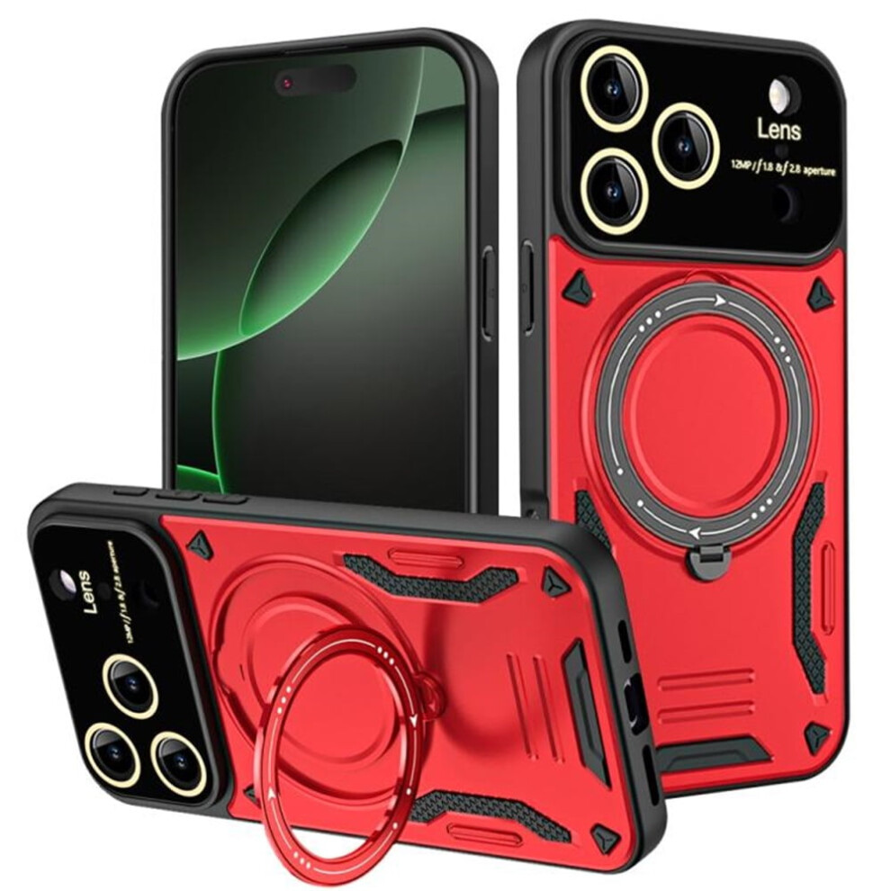 Hybrid Rotating Kickstand Case For Compatible With Iphone 17 Pro – Magsafe, Wireless Charging, Shockproof, Military-Grade Drop Protection, Red 9193271820031