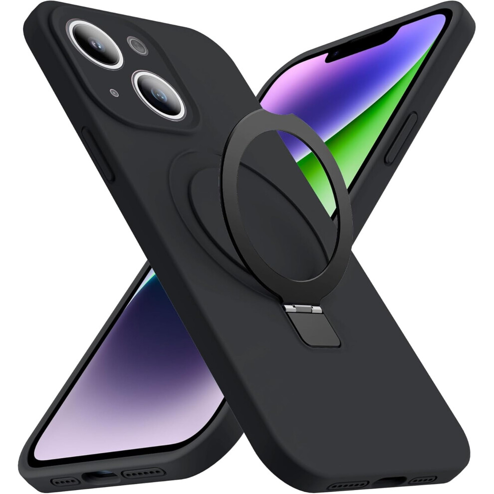 Iphone 14 Plus Case With Magnetic Invisible Stand, Magsafe-Compatible, Military-Grade Shockproof Silicone, 6.7", Black 9170372127962