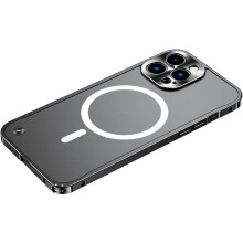 Kovový hliníkový kryt MagSafe pro iPhone 14Plus – matná průhledná zadní strana, magnetická adsorpce, průhledný kryt chráněný čočkou