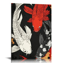 Japanese Yin Yang Koi Fish Tapestry, Cool Red and Black Anime Sakura Art Tapestries Vertical Wall Hanging for Bedroom 12x16 in