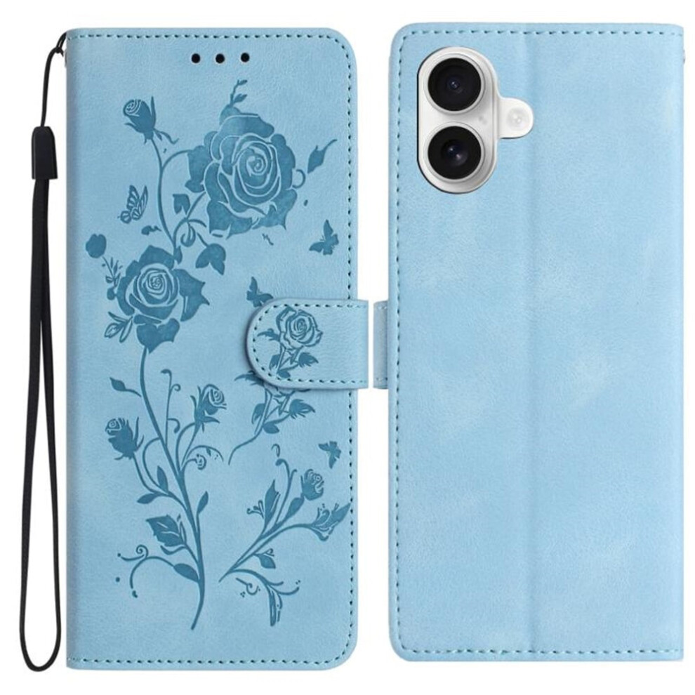 Light Pu Leather Flip Wallet Case With Strong Magnetic Closure, Card Slots, Rose Embossed Â Compatible With Iphone 17 6.3" Blue 9130661913577
