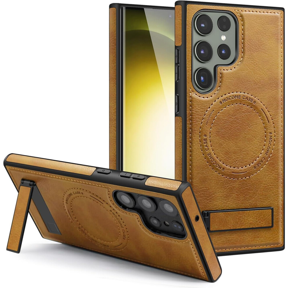 Leather Case For Samsung Galaxy S24 Ultra Â Compatible With Magsafe Wireless Charging, Magnetic Stand, Rugged, 6.8" Brown 9170372125432