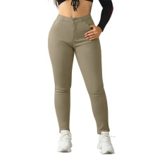 Women's Fleece-Lined Thermal Leggings with Pockets, Solid Color Winter Casual Warm High Waist Tights