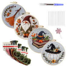 Halloween Embroidery Kit DIY Cross Stitch Kit with Embroidery Hoop Hand Embroidery Starter Handmade Gnome Crafts for Beginners Adults