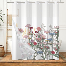 Rideau de douche Mizhona Ă motif floral marguerite avec doublure Ă pression, rose sauvage, sans crochets, en tissu, 180 x 188 cm