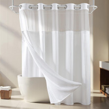 Ensemble rideau de douche en tissu bleu marine, mélange de coton, tissage gaufré, avec doublure de rechange à pression, 54 x 80 pouces