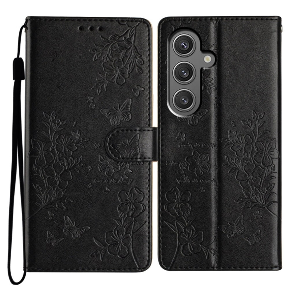 Butterflies & Flowers Pu Leather Flip Wallet Case With Magnetic Closure & Card Slots For Samsung Galaxy A16 5G 6.7", Black 9152228514942