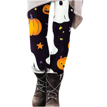 Dameslegging met geborstelde kerst- en Halloweenprint, enkellengte, stretch, pompoen, spook en doodskopmotief, hoge taille, yogabroek, maat S-XXL