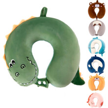 Kids Travel Pillow for Airplane, Road Trip, Car Seat - Neck, Chin Supporting - Memory Foam Insert and Cute Animal Plush Cover - Gift for Boys, Girls