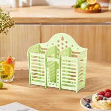 Wall-Mounted Plastic Tableware Basket, Hollow Chopsticks & Spoon Organizer for Kitchen, Office, Party, Camping, Picnic (Green)