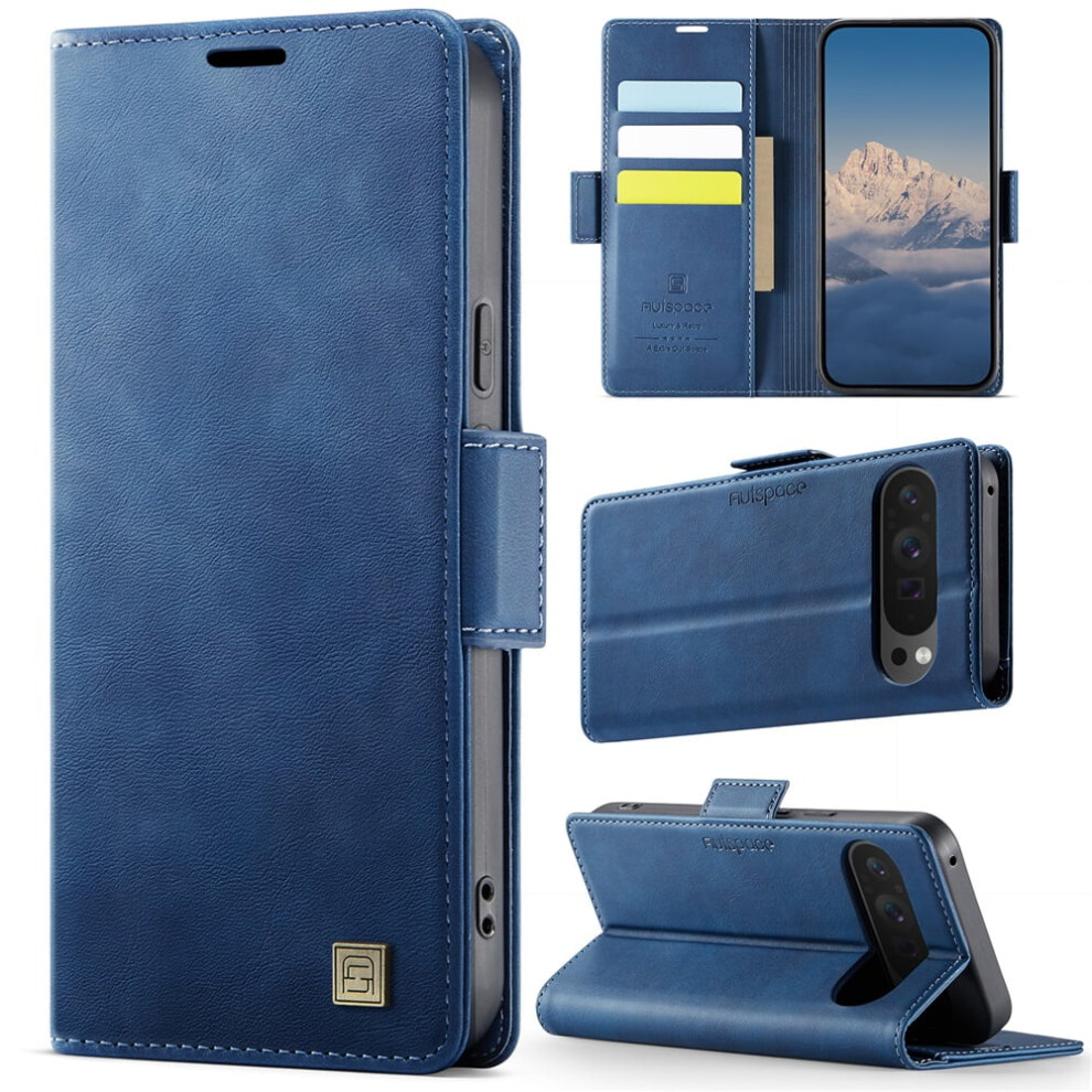 Autspace Magnetic Wallet Case For Google Pixel 9 Pro Xl (6.8") Â Shockproof Leather Flip Case With Card Holder, Blue 9130661915076