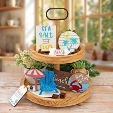 Summer Ocean Themed Stacked Tray Set, Blue and White Coastal Decor for Home, Perfect for Beach Parties and Garden Gifts, Summer Table Centerpiece