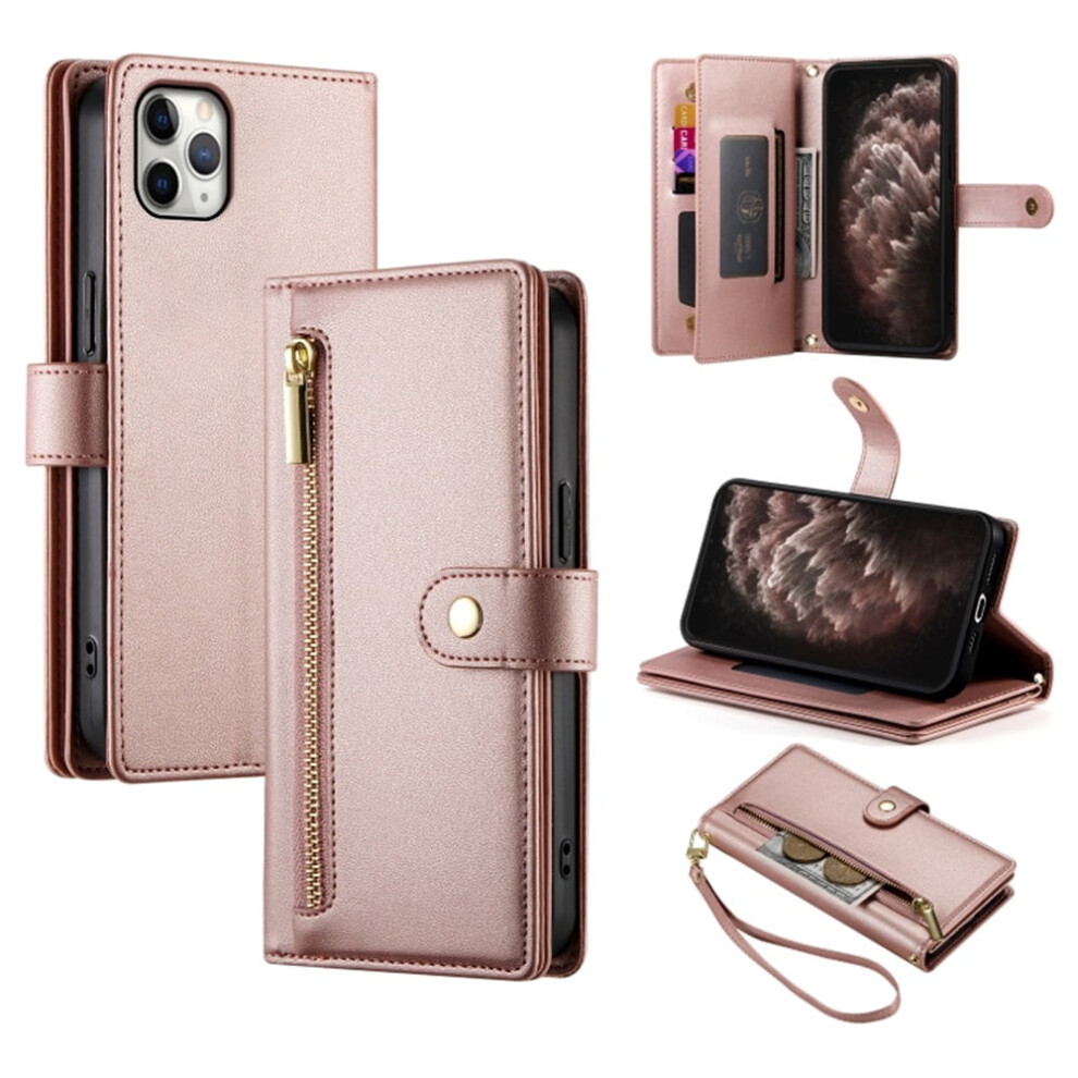 Leather Wallet Case For Iphone 11 Pro MaxâMulti-Card Slots, Zipper Pocket, Lanyard Strap, Wristlet, Compatible With Iphone 11 Pro Max Pink 9152228514874