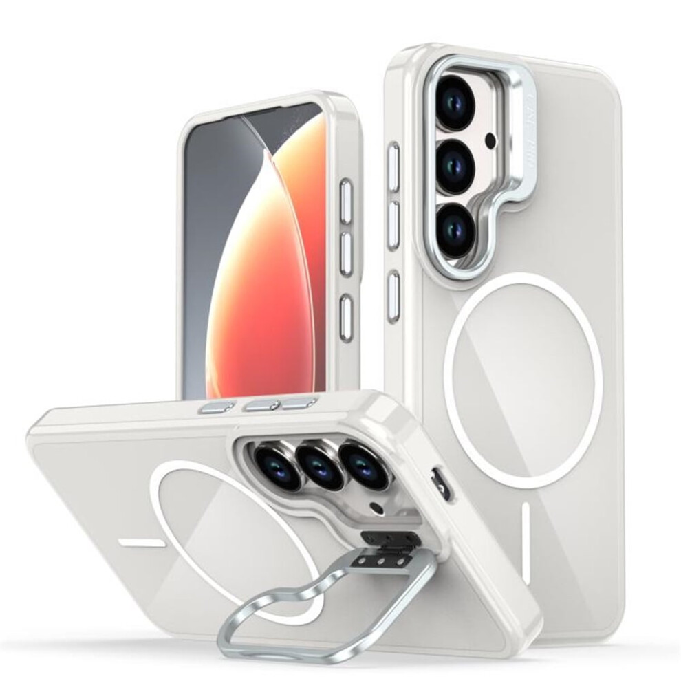 Slim Frosted Magsafe-Compatible Case For Samsung Galaxy S23+ 5G – Shockproof Tpu With Metal Camera Protection & Kickstand, White 9130661915397