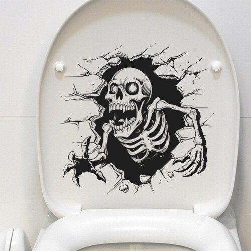 Αυτοκόλλητο τουαλέτας σκελετού για το Halloween, κόλλα τουαλέτας για γυαλί 2